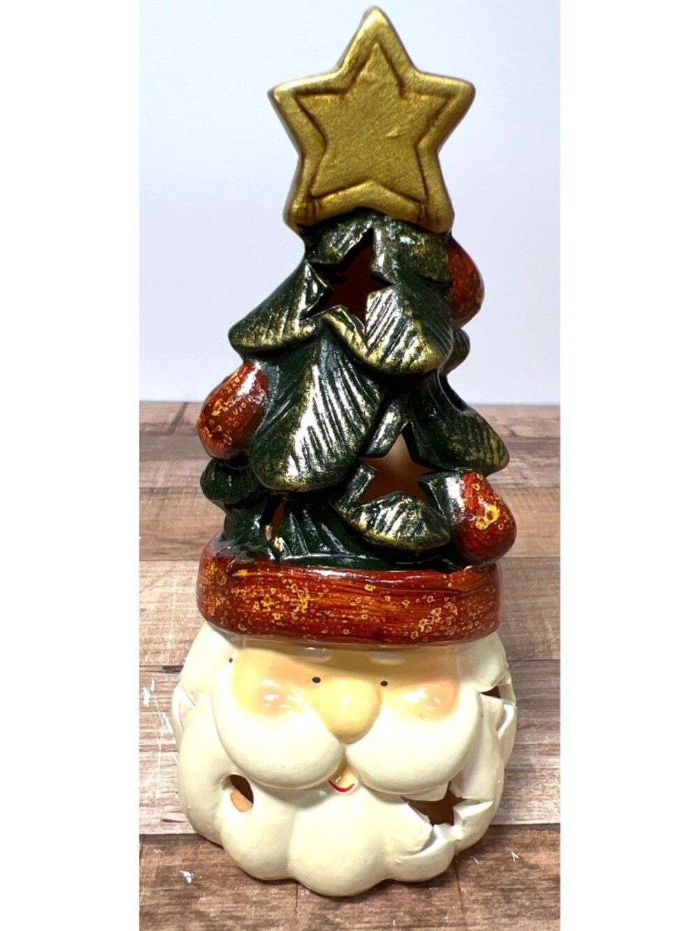 Ceramic Christmas Tree Santa Tea light Candle Holder Festive Decor